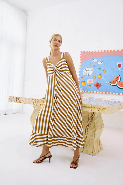 TREVILLE STRIPE TANK MAXI DRESS - CARAMEL