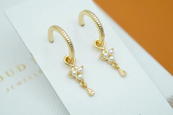 Gold Birthstone Hoops - June/Pearl