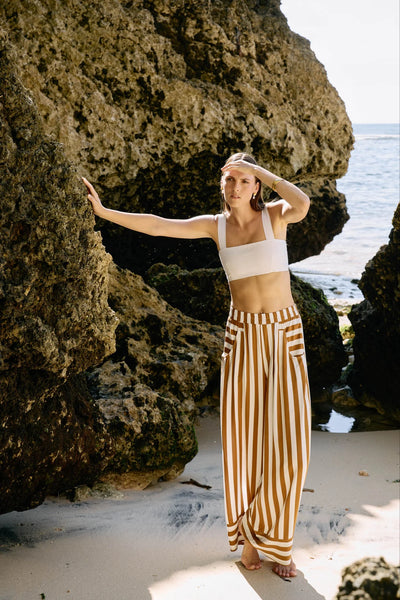 TREVILLE STRIPE PANT - CARAMEL