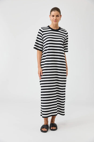 STUDIO STRIPE TSHIRT DRESS - EBONY