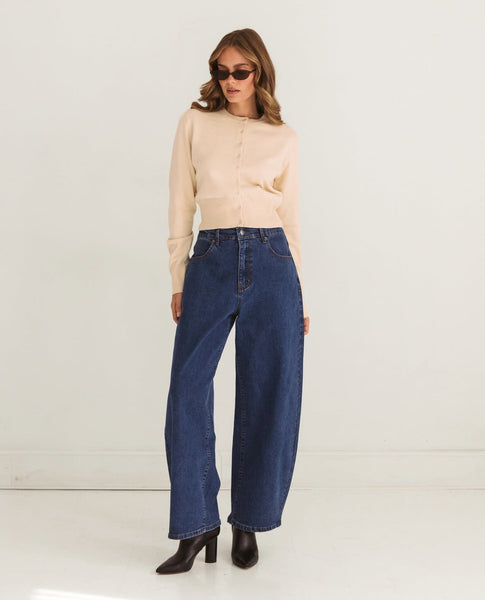 Indigo Barrel-Leg Jeans