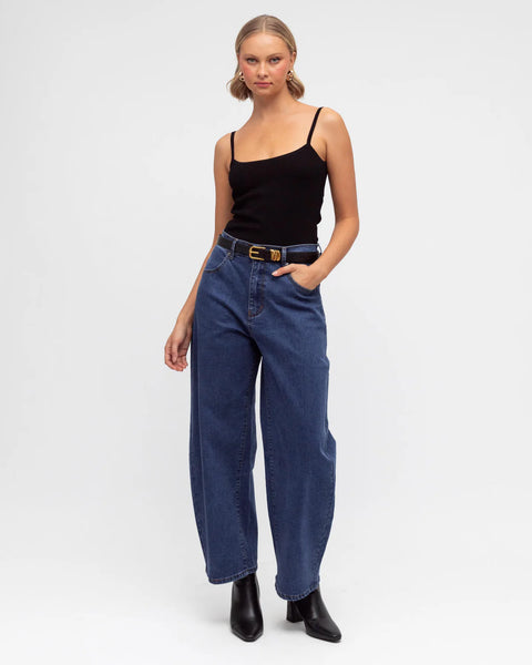 Indigo Barrel-Leg Jeans