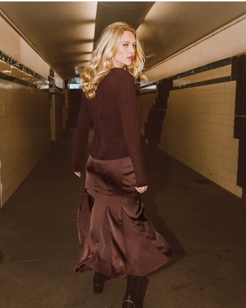 CHOCOLATE GOLD-BUTTON CARDIGAN