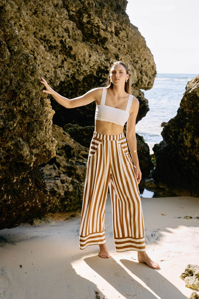 TREVILLE STRIPE PANT - CARAMEL