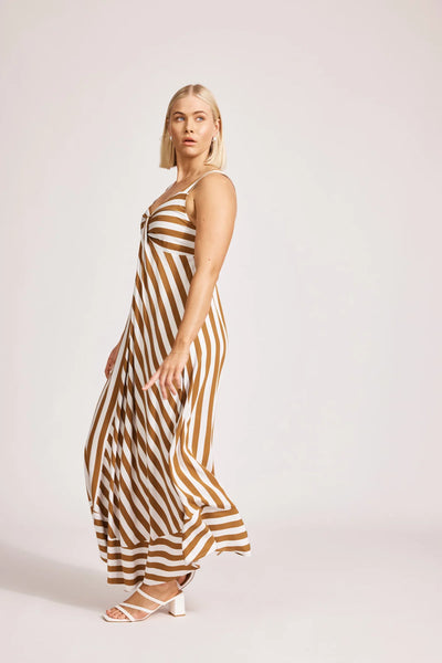 TREVILLE STRIPE TANK MAXI DRESS - CARAMEL