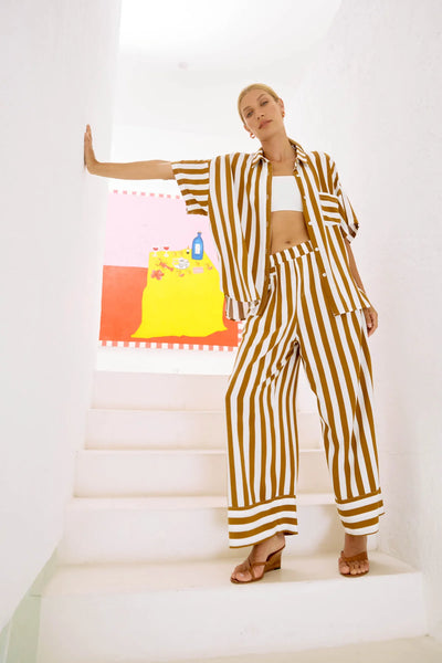 TREVILLE STRIPE PANT - CARAMEL