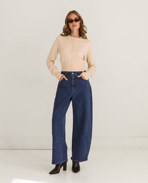 Indigo Barrel-Leg Jeans