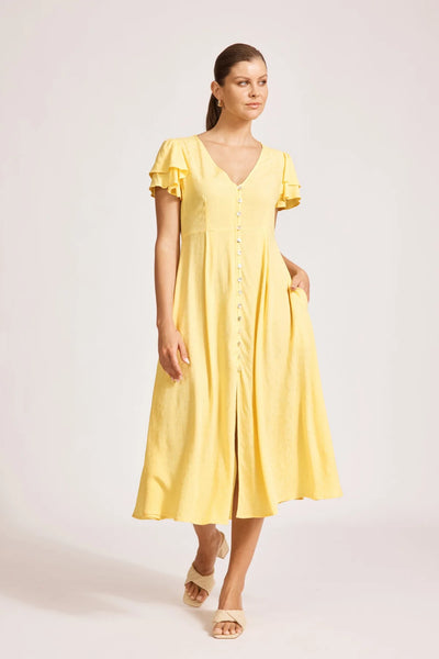 PARISIO BUTTON MIDI DRESS - CITRINE