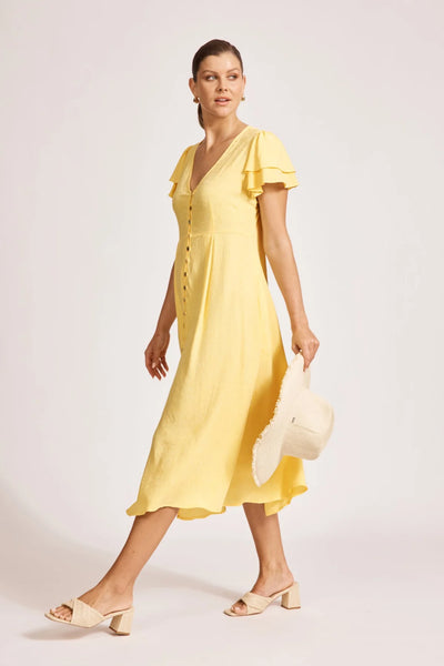 PARISIO BUTTON MIDI DRESS - CITRINE