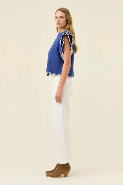 Athena Frill Knit Top - Cobalt
