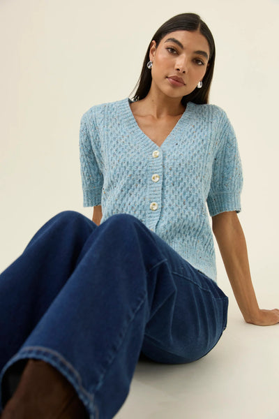 Mckenna Short Sleeve Cardigan - Ice Blue