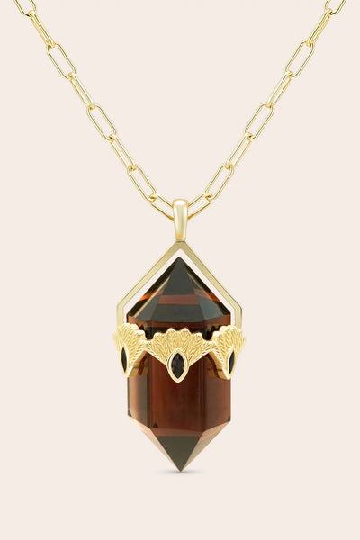 Smoky Quartz Fantail Necklace - Gold
