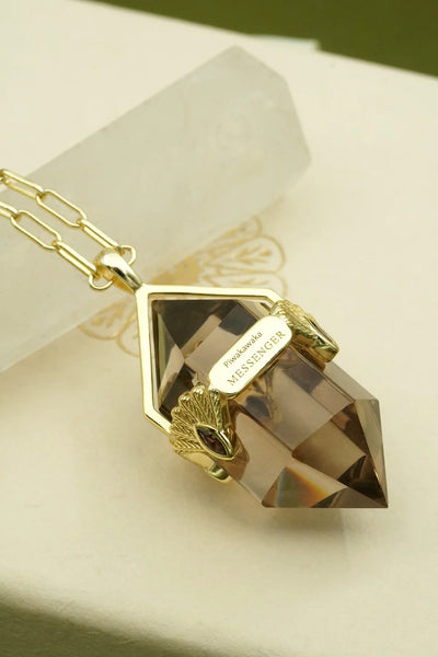 Smoky Quartz Fantail Necklace - Gold