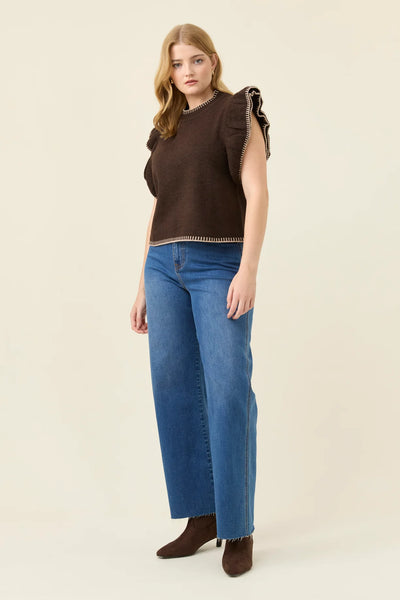 Athena Frill Knit Top - Chocolate