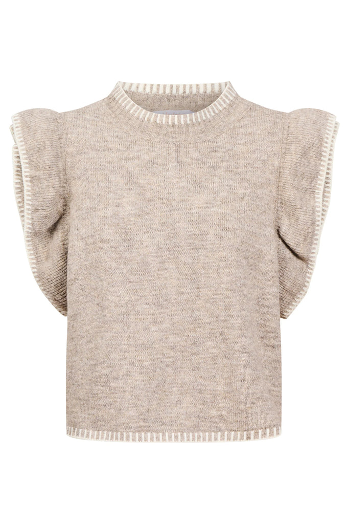 Athena Frill Knit Top - Stone