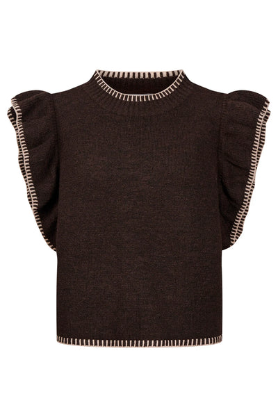 Athena Frill Knit Top - Chocolate