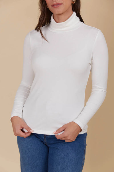 NARIA ROLL NECK TOP- IVORY