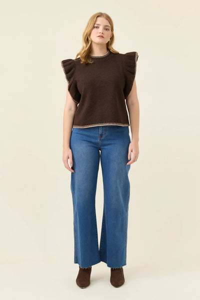 Athena Frill Knit Top - Chocolate