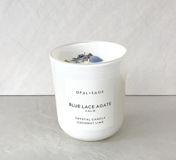 BLUE LACE AGATE CRYSTAL CANDLE