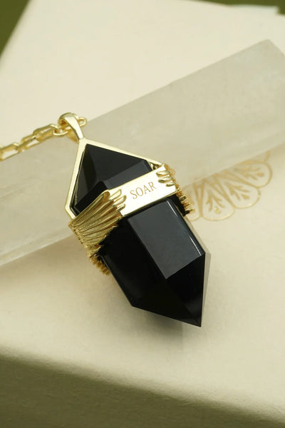 Black Agate Soar Necklace - Silver