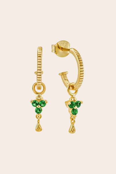 Gold Birthstone Hoops - May /Emerald