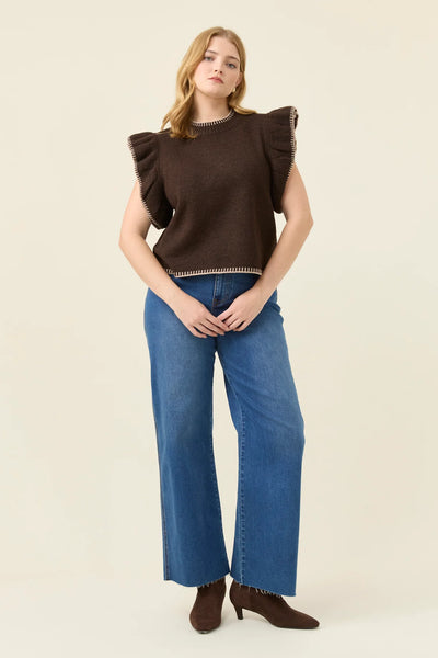 Athena Frill Knit Top - Chocolate