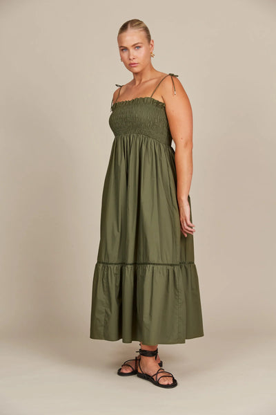 REMI SHIRRED MAXI- OLIVE