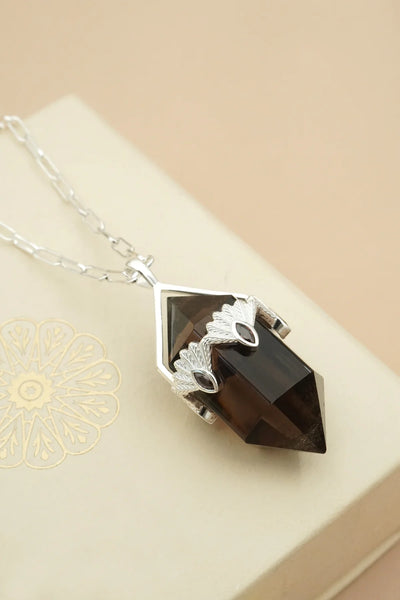 Smoky Quartz Fantail Necklace - Silver