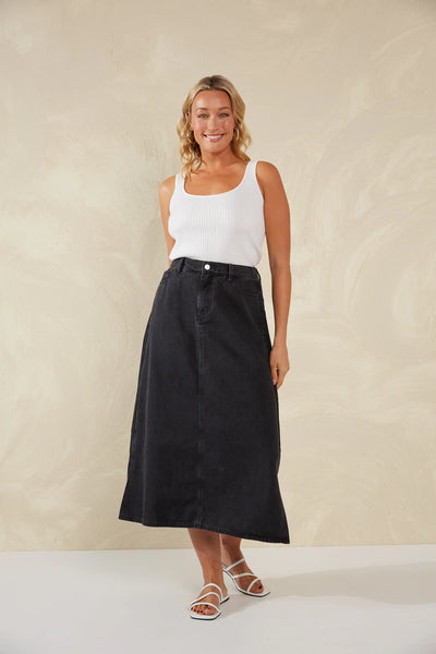 DALTON DENIM SKIRT- SLATE