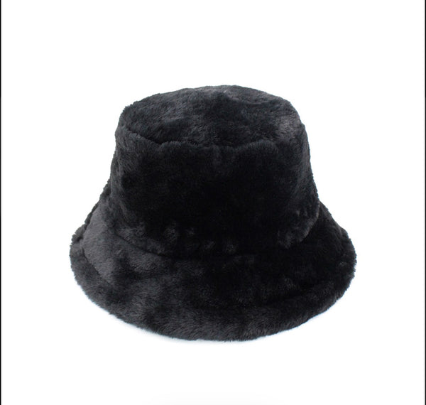 Black Faux Fur Bucket Hat