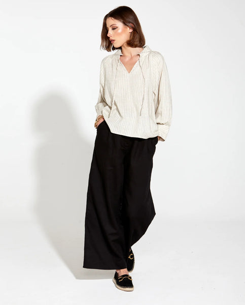 Heritage Linen Wide Leg Pant - Black