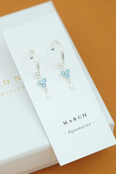 Silver Birthstone Hoops - March/Aquamarine