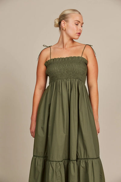 REMI SHIRRED MAXI- OLIVE