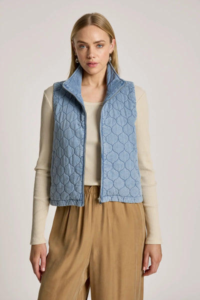 SANSI QUILTED CROP VEST - DENIM