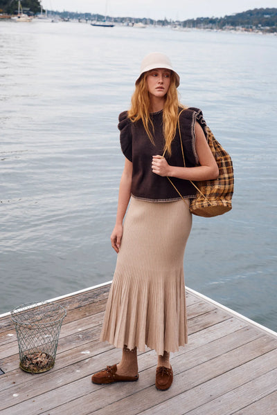 Athena Frill Knit Top - Chocolate