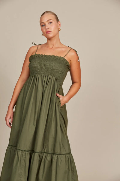 REMI SHIRRED MAXI- OLIVE