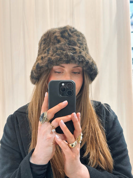 Leopard Faux Fur Bucket Hat
