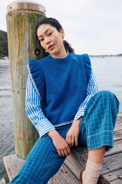 Athena Frill Knit Top - Cobalt