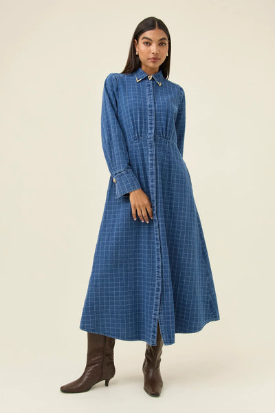 SLOAN DENIM MAXI DRESS- CHECK