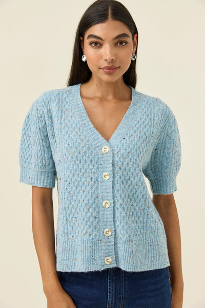 Mckenna Short Sleeve Cardigan - Ice Blue