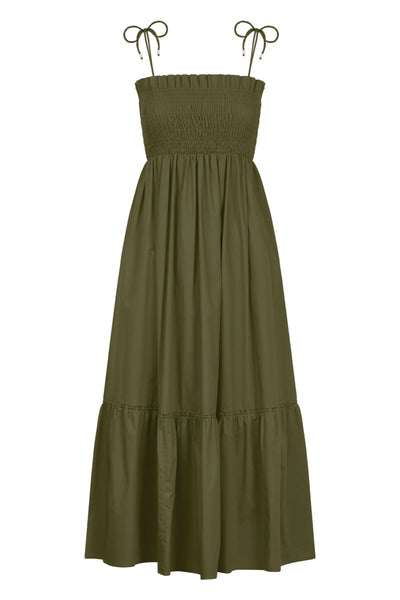 REMI SHIRRED MAXI- OLIVE