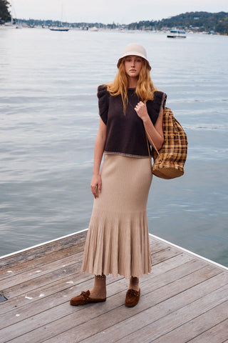 Athena Frill Knit Top - Chocolate