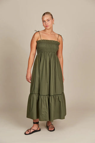 REMI SHIRRED MAXI- OLIVE