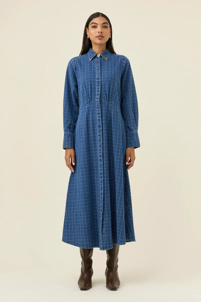 SLOAN DENIM MAXI DRESS- CHECK