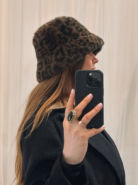 Leopard Faux Fur Bucket Hat