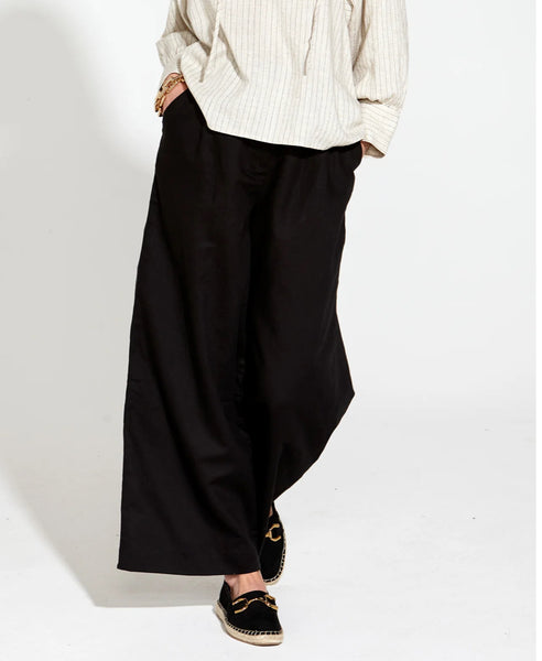 Heritage Linen Wide Leg Pant - Black