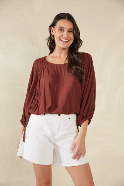 PALERMO DRAWSTRING TOP- ESPRESSO