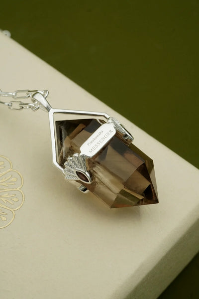 Smoky Quartz Fantail Necklace - Silver