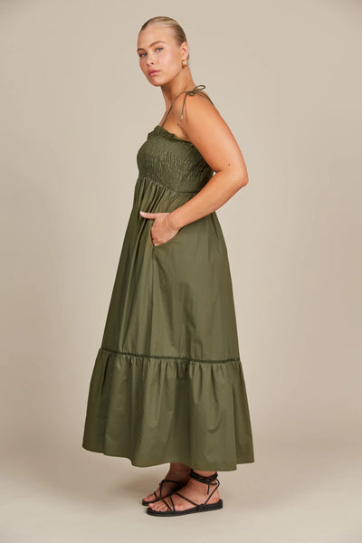 REMI SHIRRED MAXI- OLIVE