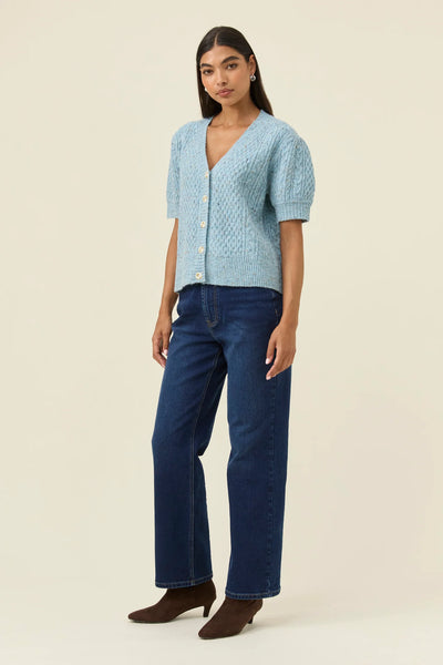 Mckenna Short Sleeve Cardigan - Ice Blue